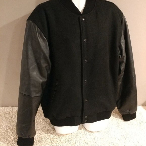 Enza Black Wool Leather Embroidered Disney World Services Varsity Jacket Mens L - Picture 4 of 10